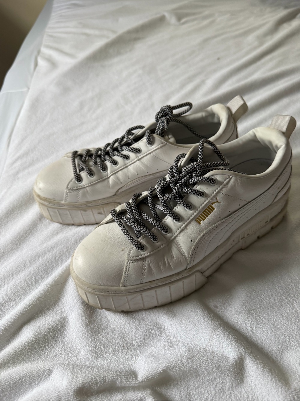 Puma White Platform Lace-Up Sneakers with Gold Logo
